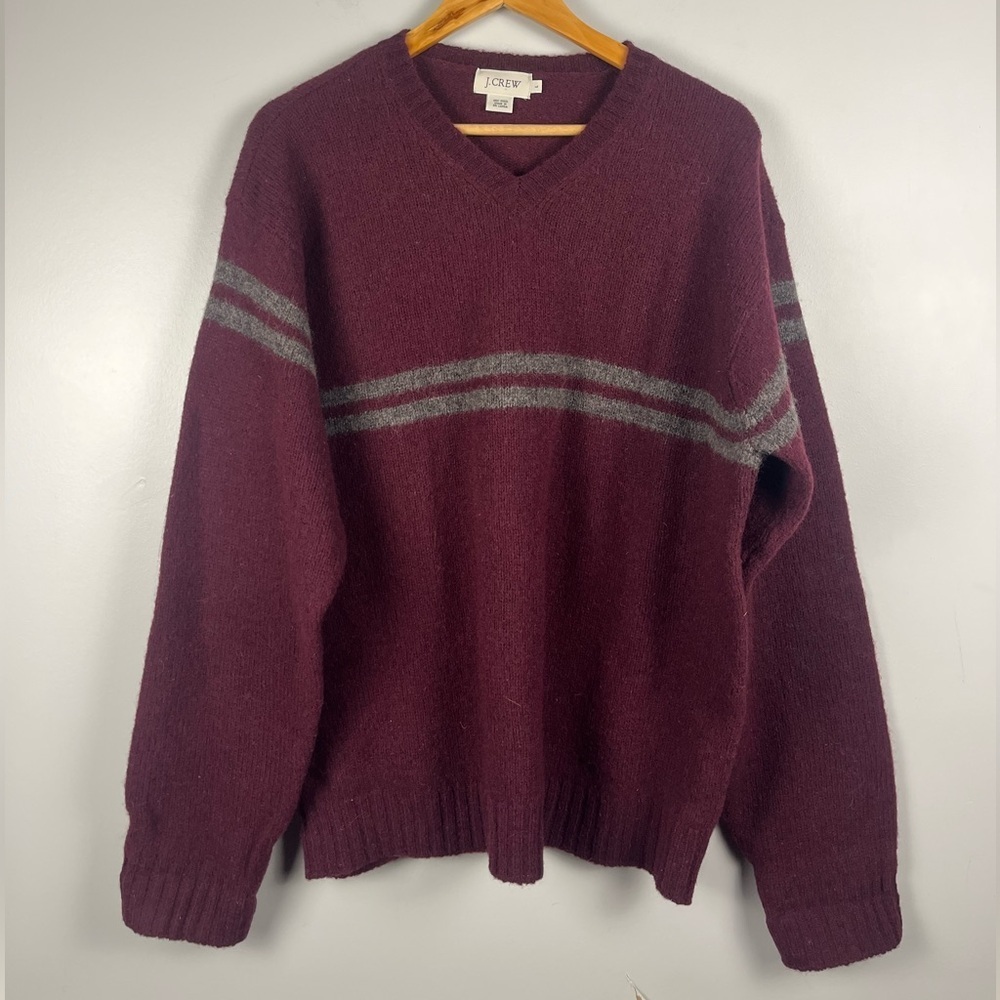 J. CREW Knit Sweater V-Neck Lined American casual Grunge Street L Red-purple